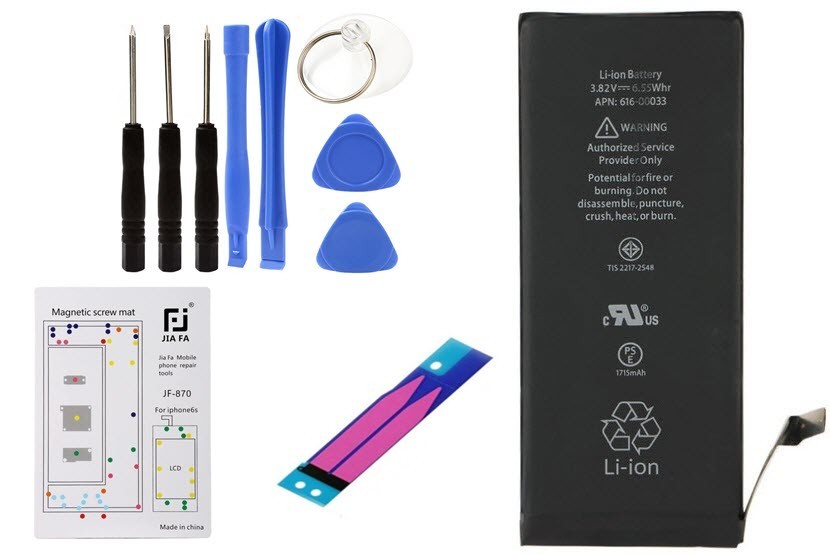 Komplettset: iPhone 6S Akku mit Werkzeugset 8 in 1, magnetische Schraubenhalter-Matte und Adhesive Kleber