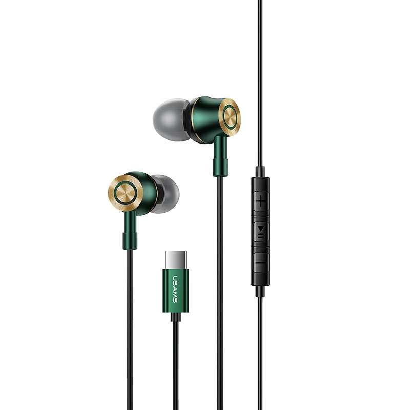 USAMS In-Ear USB-C Noise Reduction Kopfhörer mit Mikrofon Grün
