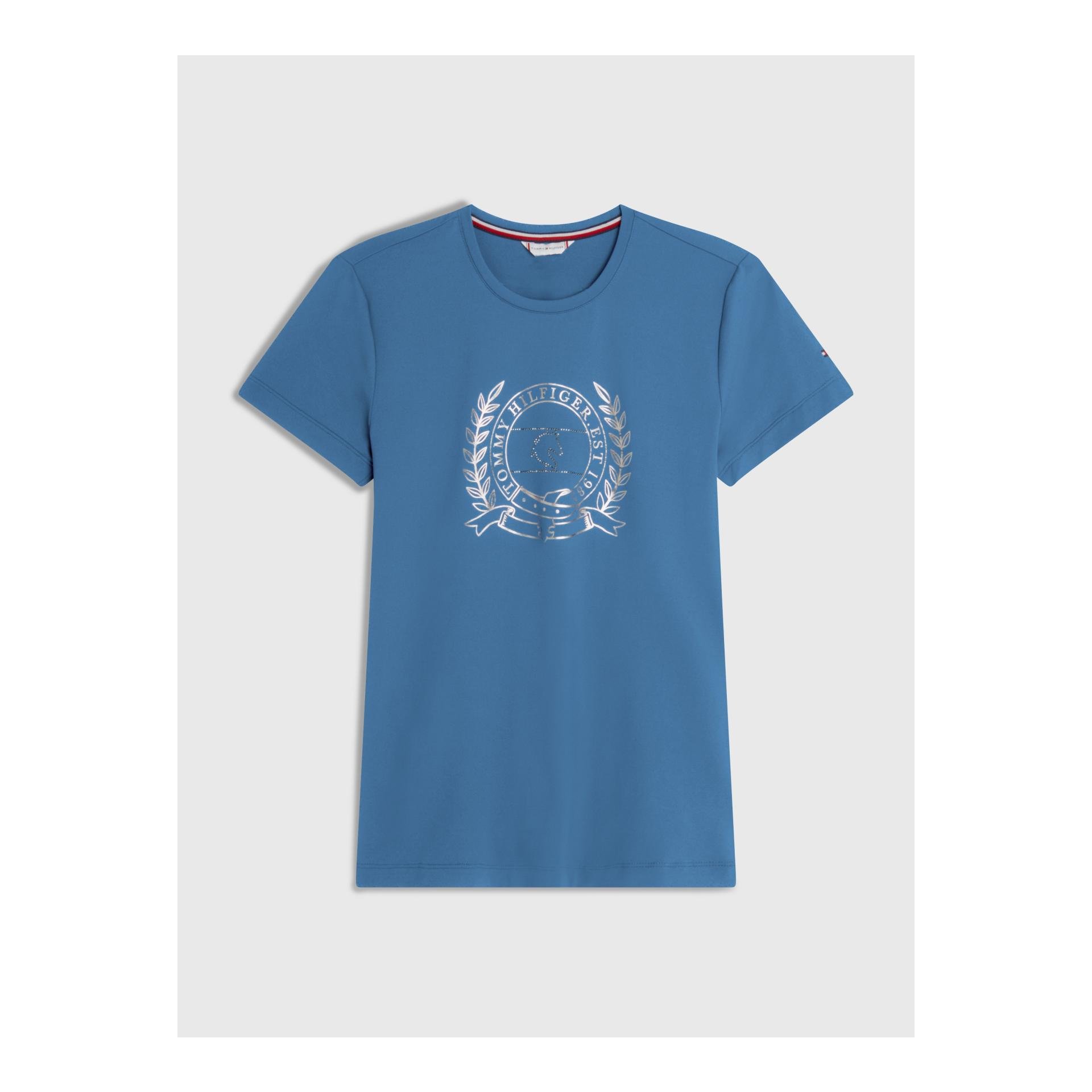 Tommy Hilfiger Equestrian T-Shirt Performance Crest Strass Damen - Blue Coast - Grösse: L