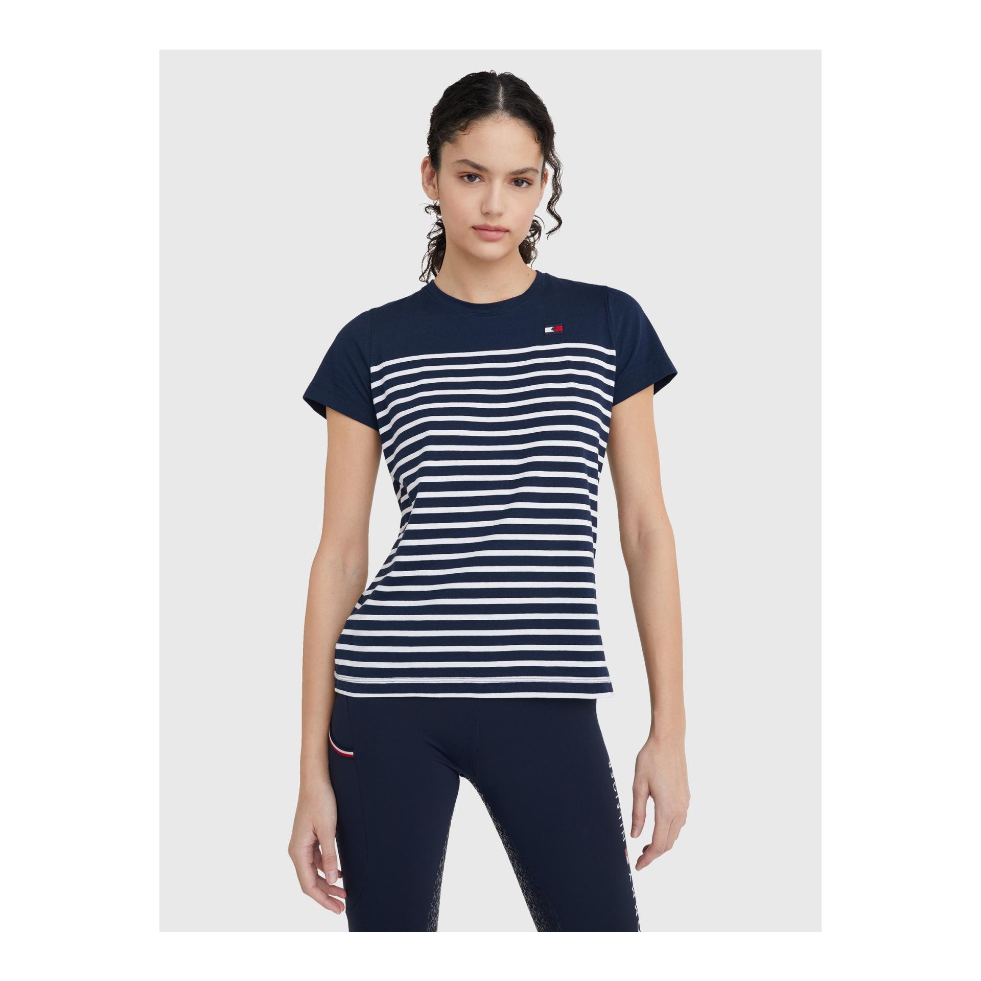Tommy Hilfiger Equestrian T-Shirt Partial Ripped Style Damen - Desert Sky - Grösse Bekleidung Damen: L