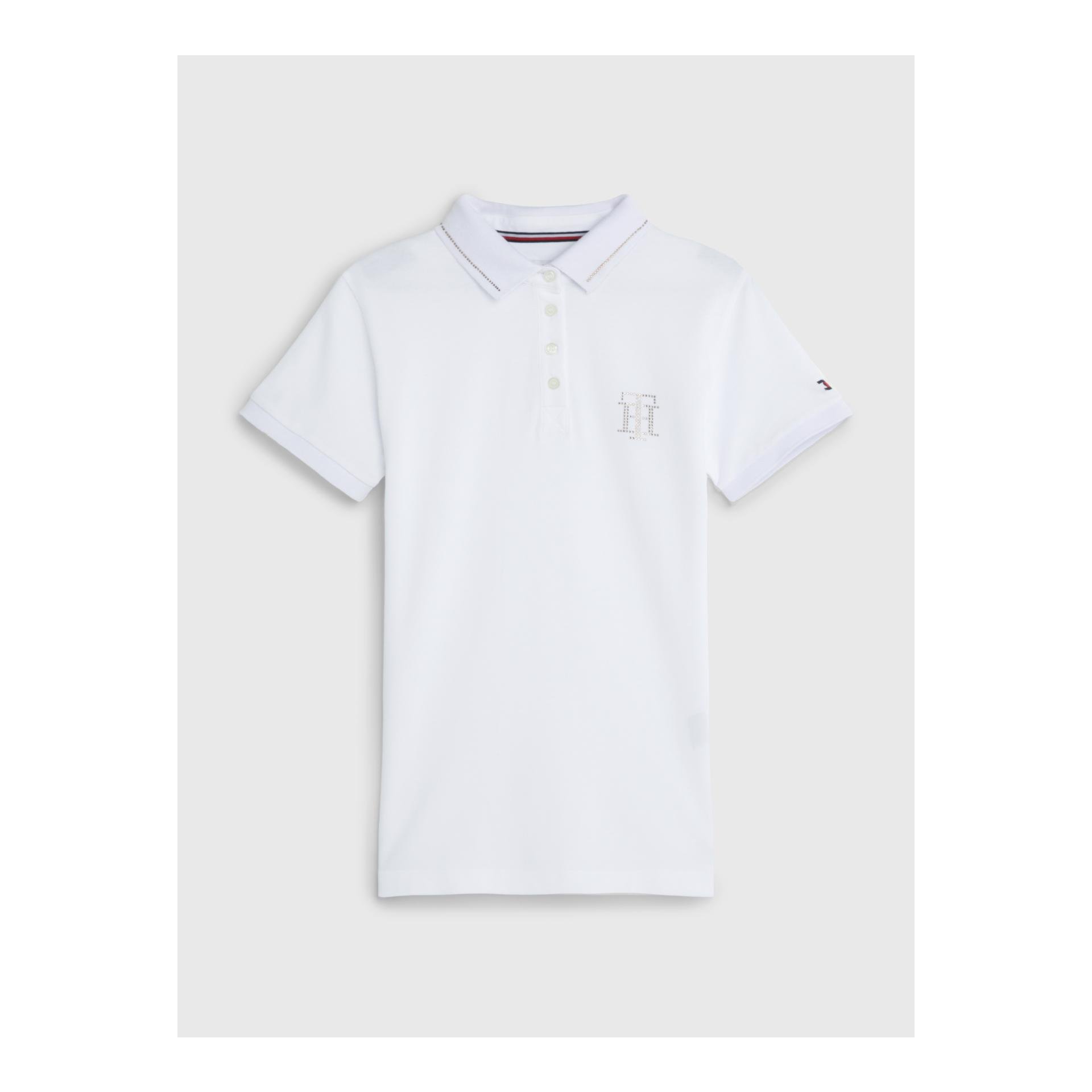 Tommy Hilfiger Equestrian Poloshirt TH Strass Damen - Optic White - Grösse: L, Farbe: Optic White