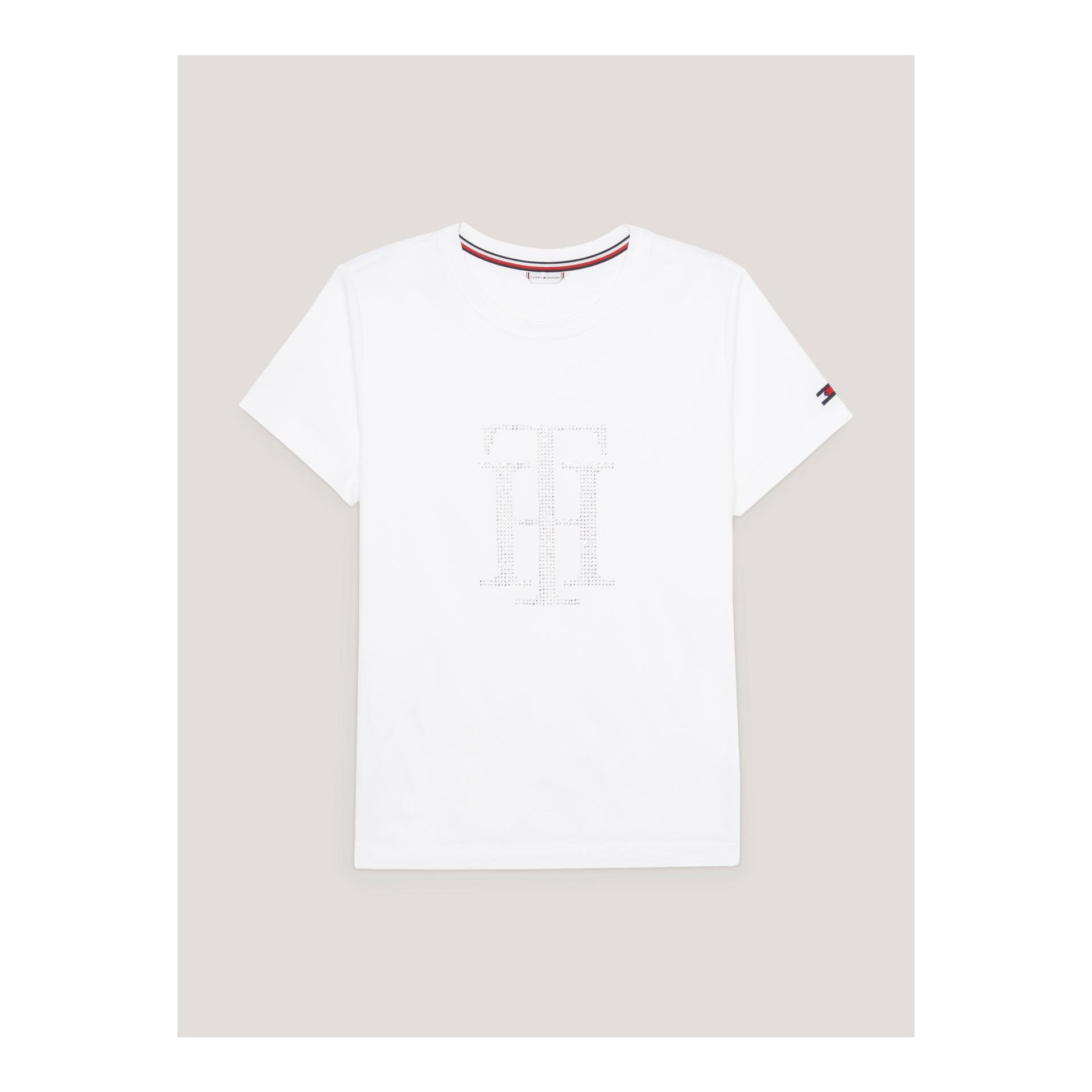 Tommy Hilfiger Equestrian T-Shirt Rhinestone Damen - Optic White - Grösse Bekleidung Damen: S