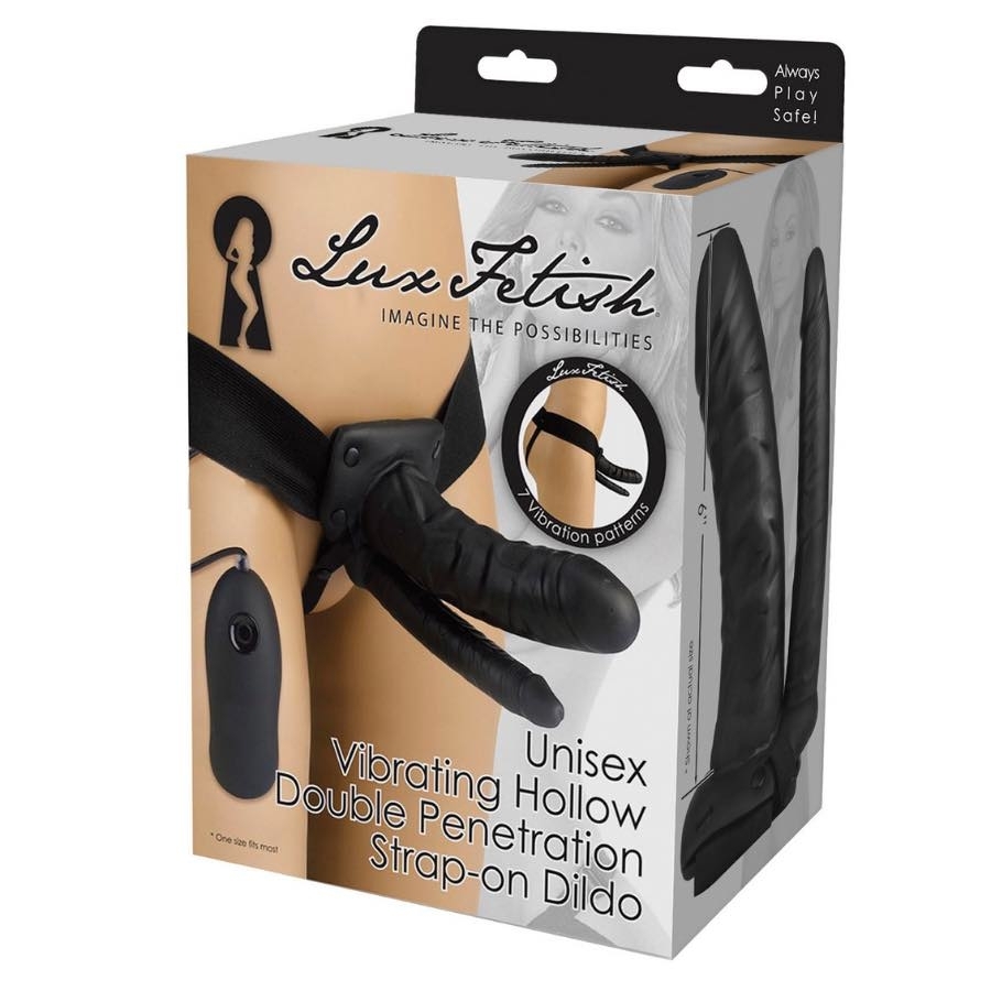 Lux-fetish Unisex Vibrating Double Penetration Strap-on Dildo, Schwarz - Amorana