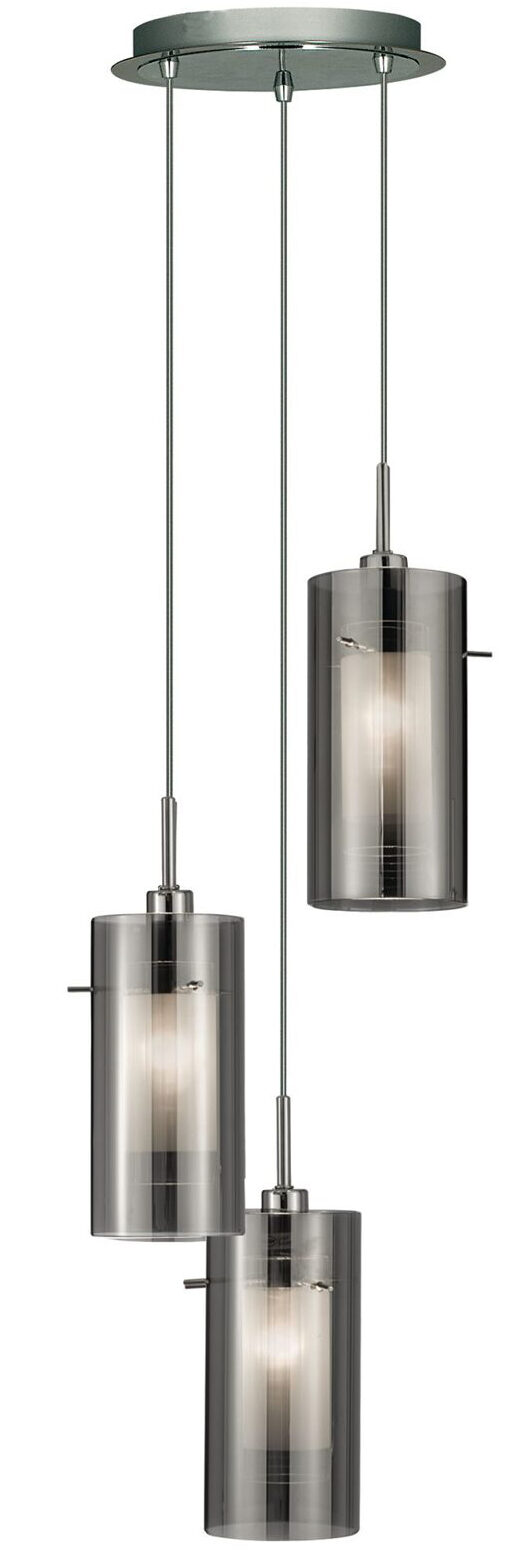 Suspension "Duo" en verre fumé & métal ø 26/ H 120 cm - 3 flammes