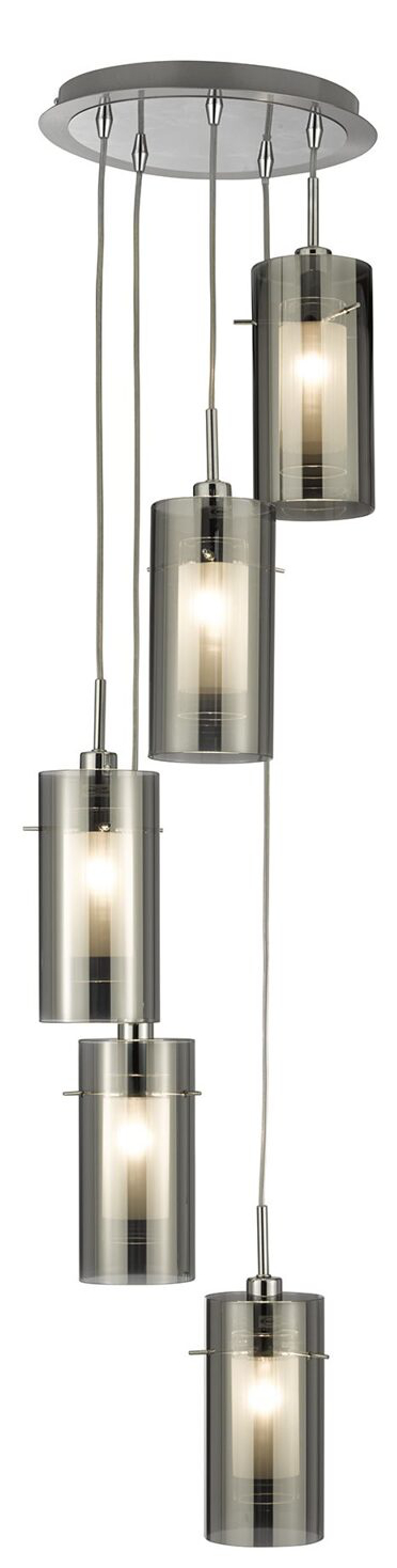 Suspension "Duo" ø 28/ H 120 cm - 5 flammes/verre fumé