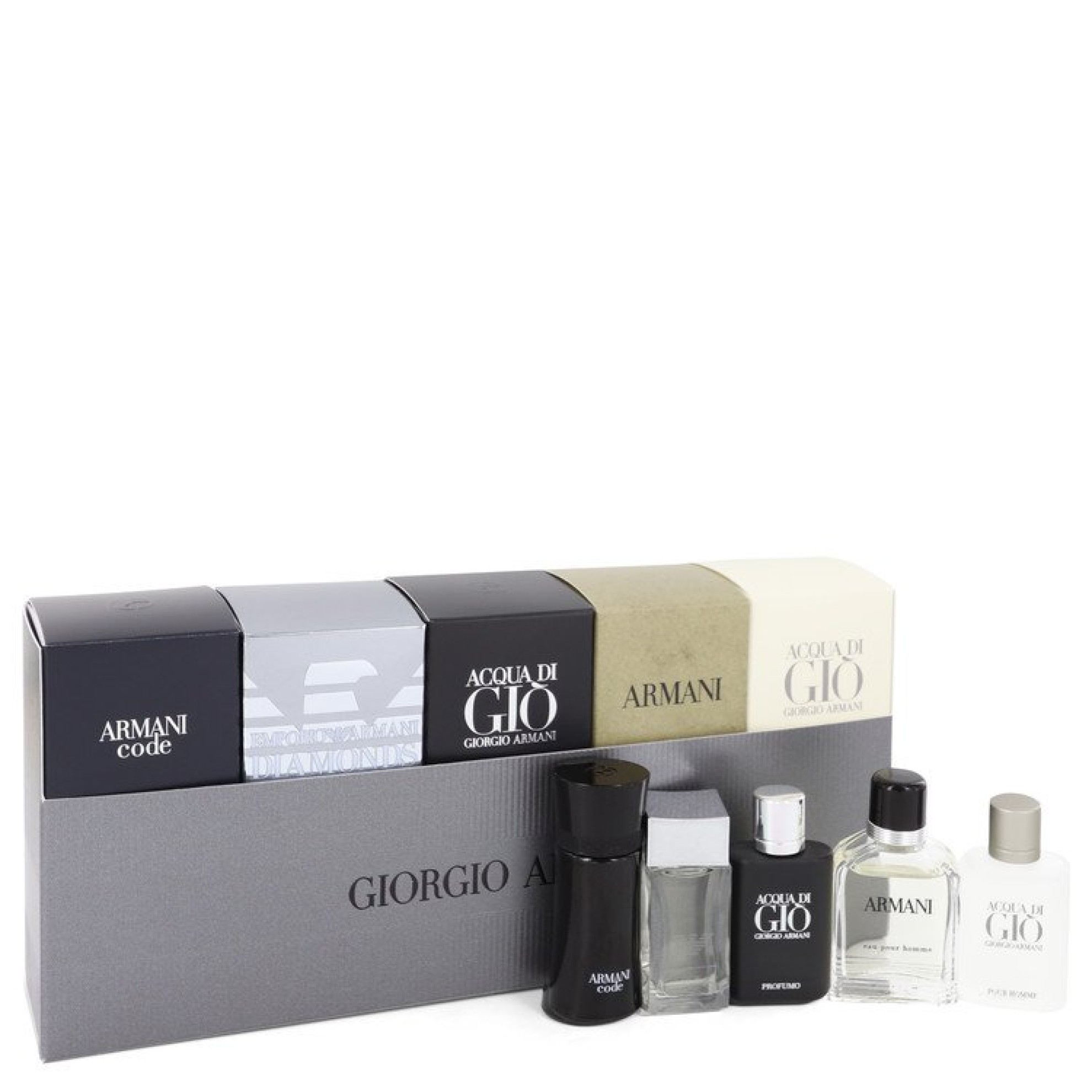 Giorgio Armani Armani Gift Set -- Travel Set Includes5 ml Mini Armani Code, 5 ml Mini Emporio Armani Diamonds,6 ml Mini Acqua Di Gio, 8 ml  Mini Armani and 6 ml Mini Acqua Di Gio Profumo
