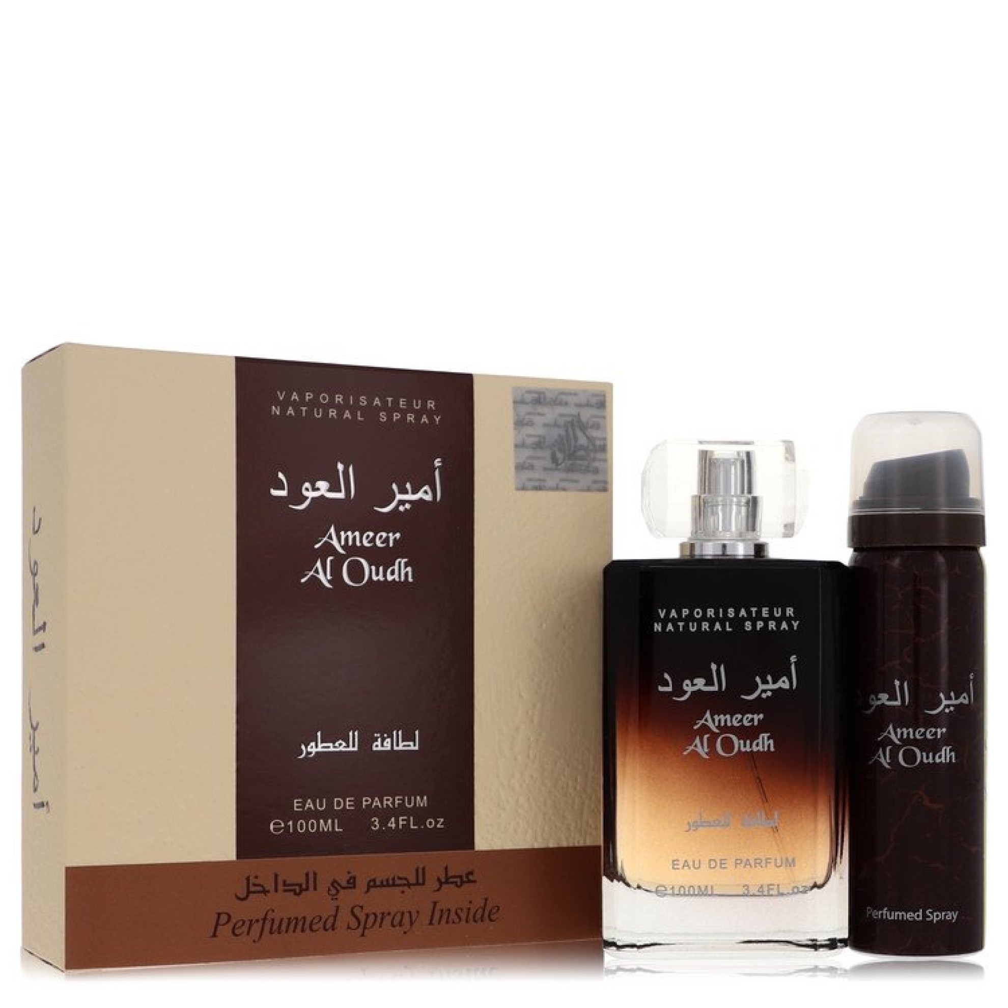 Lattafa Ameer Al Oudh Gift Set -- 100 ml Eau De Parfum Spray + 50 ml Perfumed Spray