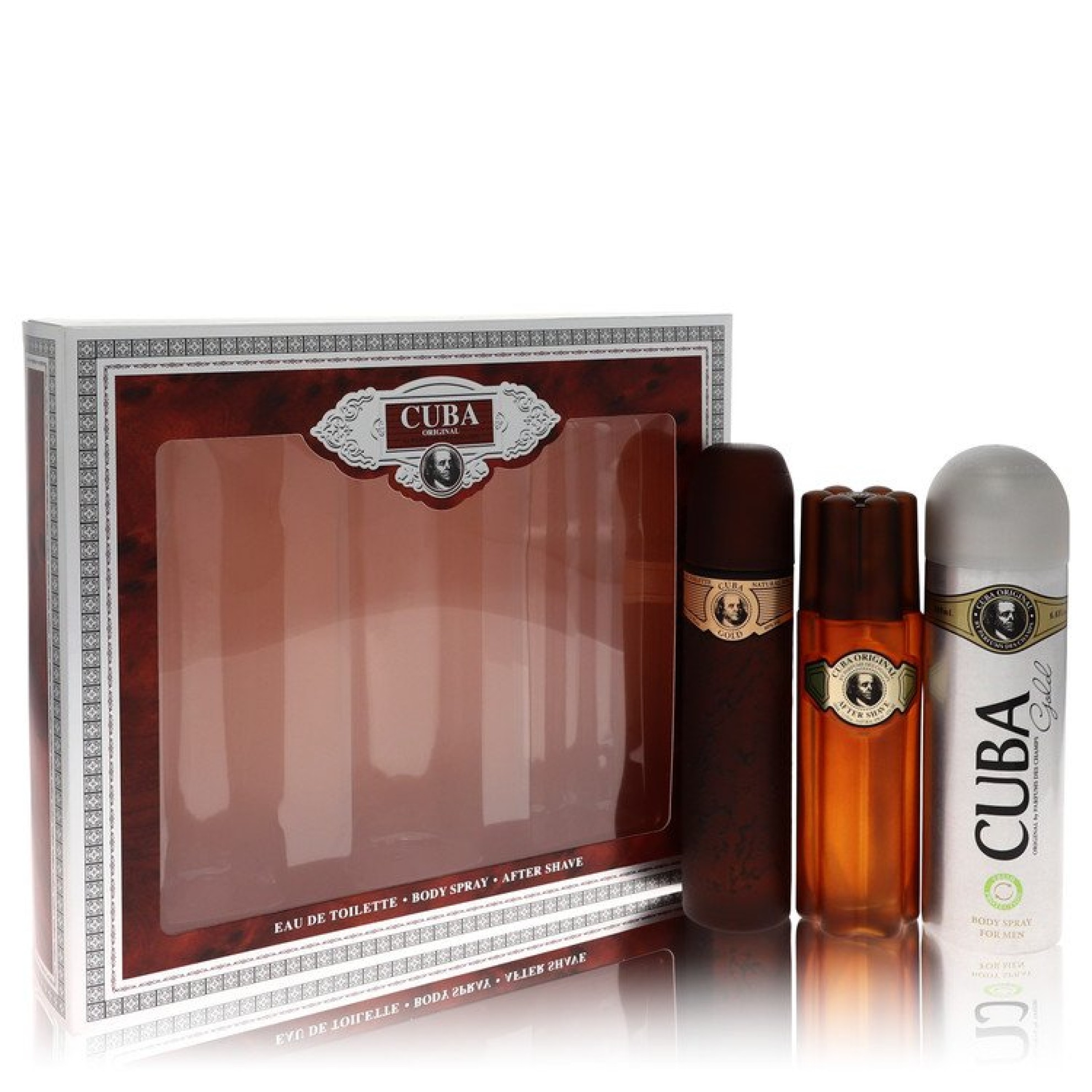 Fragluxe Cuba Gold Gift Set -- 97 ml Eau De Toilette Spray + 97 ml After Shave Spray + 198 ml Body Deodorant Spray