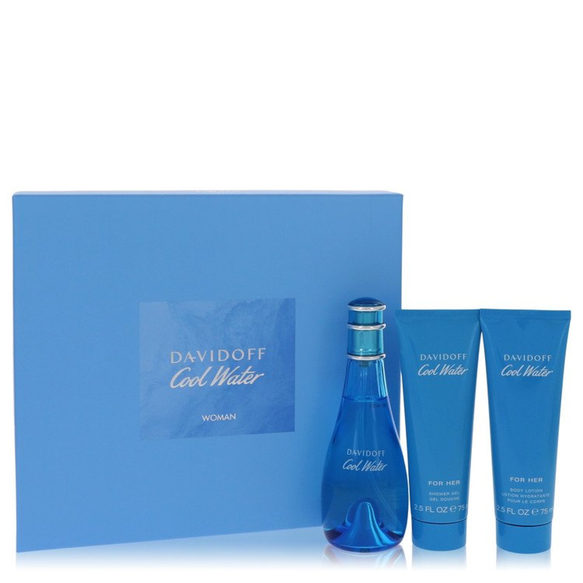 Davidoff COOL WATER Gift Set -- 100 ml Eau De Toilette Spray + 73 ml Body Lotion + 73 ml Shower Breeze