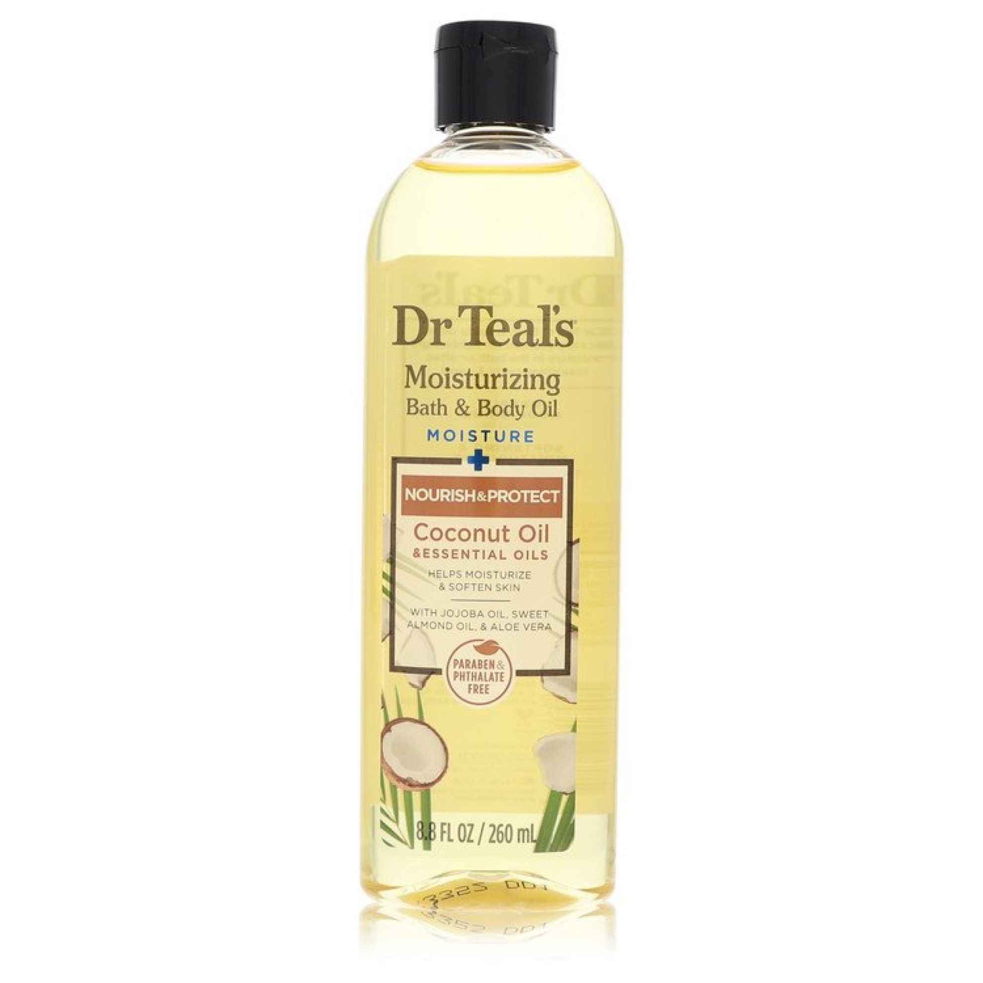 Dr Teal's Moisturizing Bath & Body Oil Nourishing Coconut Oil with Essensial Oils, Jojoba Oil, Sweet Almond Oil and Cocoa Butter 260 ml