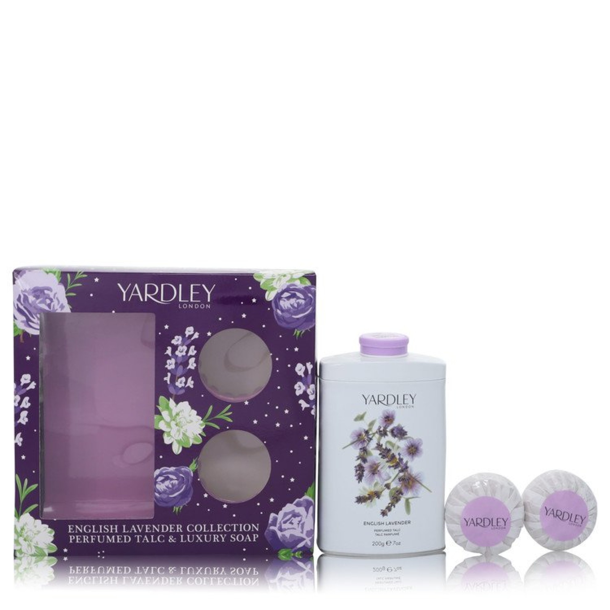 Yardley London English Lavender Gift Set -- 207 ml Perfumed Talc + 2-103 ml Soap