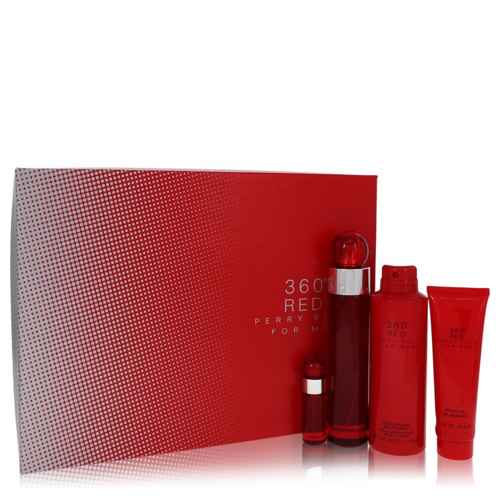 Perry Ellis 360 Red Gift Set -- 101 ml Eau De Toilette Spray + 8 ml Mini EDT Spray + 202 ml Body Spray + 89 ml Shower Gel