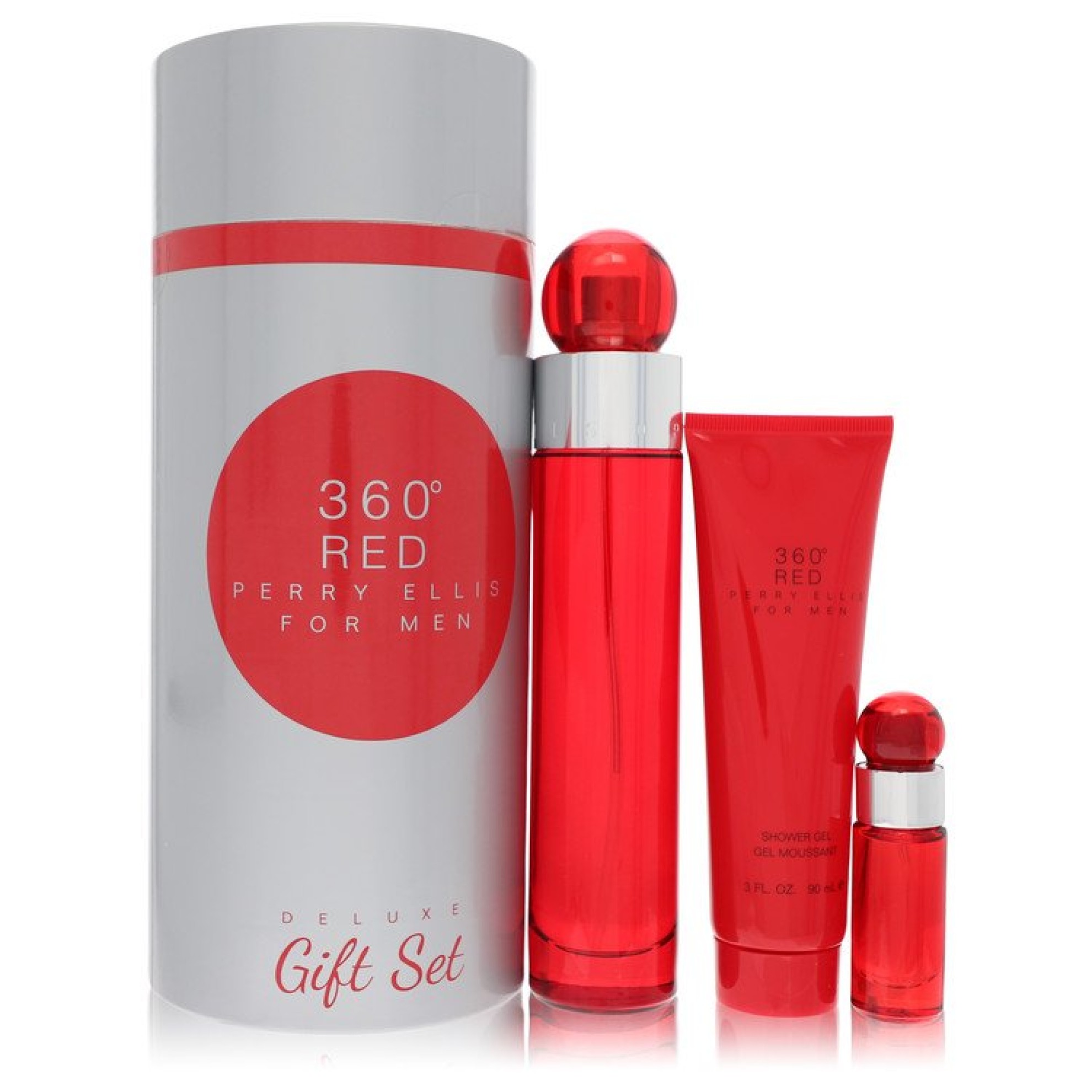 Perry Ellis 360 Red Gift Set -- 100 ml Eau De Toilette Spray + 7 ml Mini EDT Spray + 88 ml Shower Gel in Tube Box