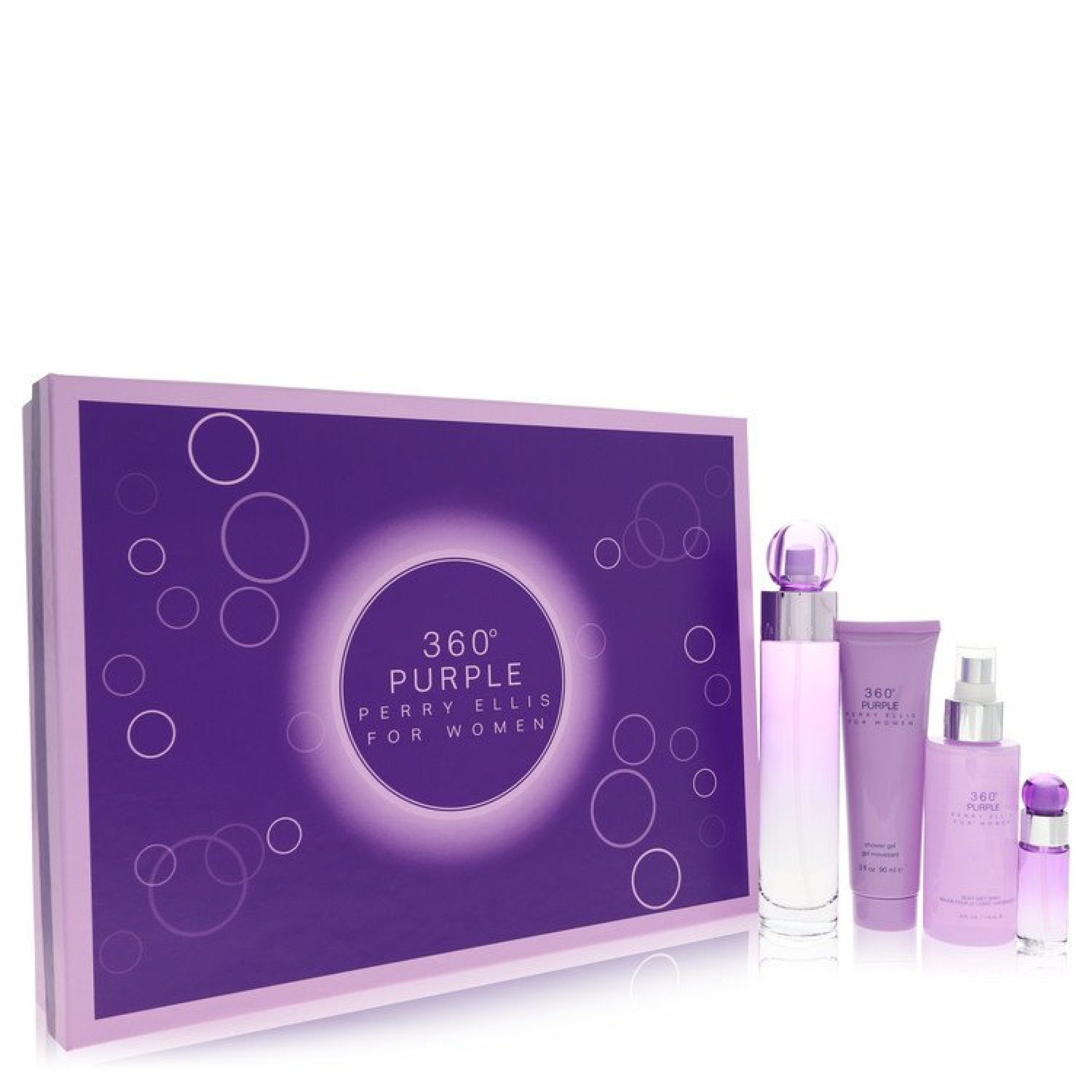 Perry Ellis 360 Purple Gift Set -- 100 ml Eau De Parfum Spray + 7 ml Mini EDP Spray + 118 ml Body Mist Spray + 88 ml Shower Gel