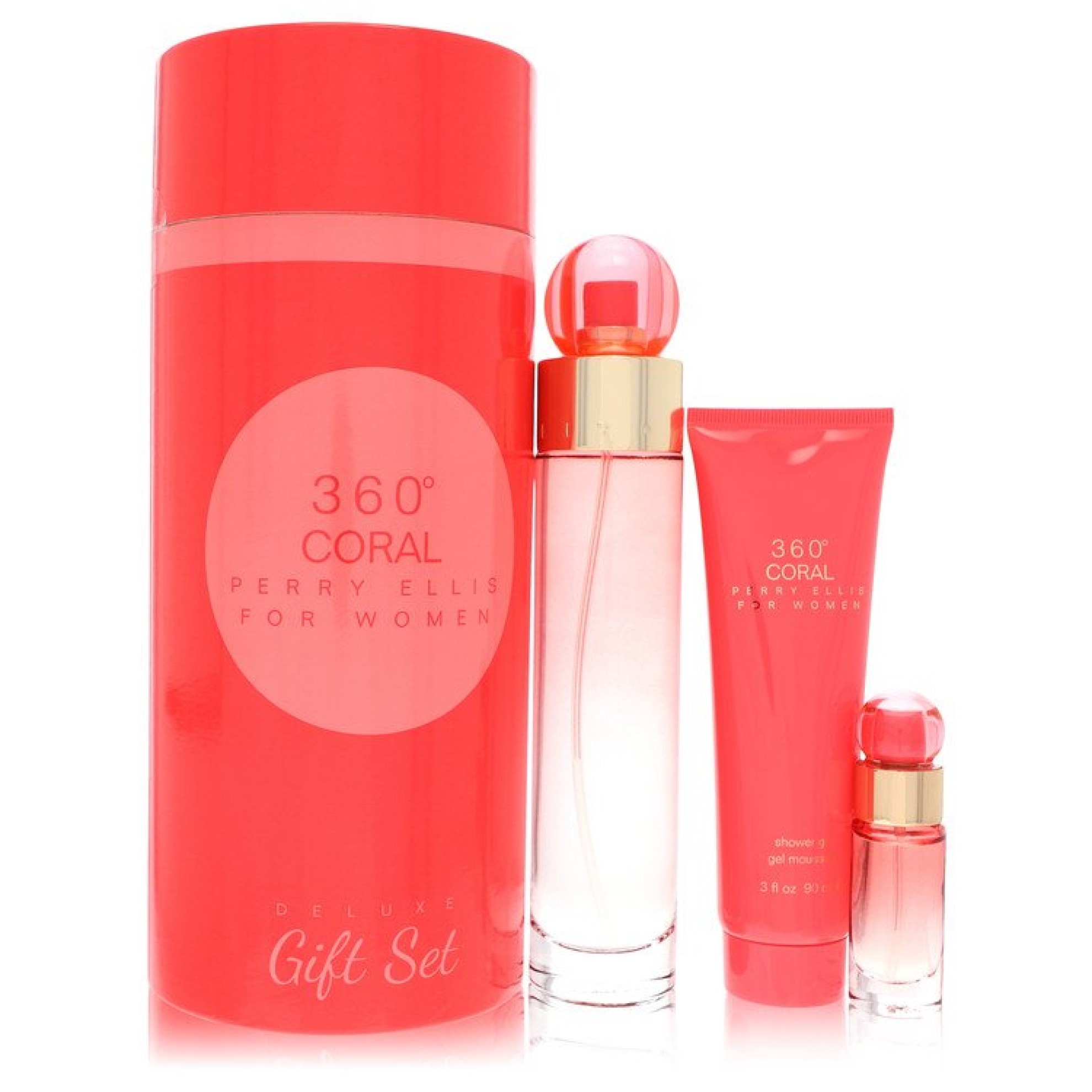 Perry Ellis 360 Coral Gift Set -- 100 ml Eau de Parfum Spray + 7 ml Mini EDP Spray + 88 ml Shower Gel