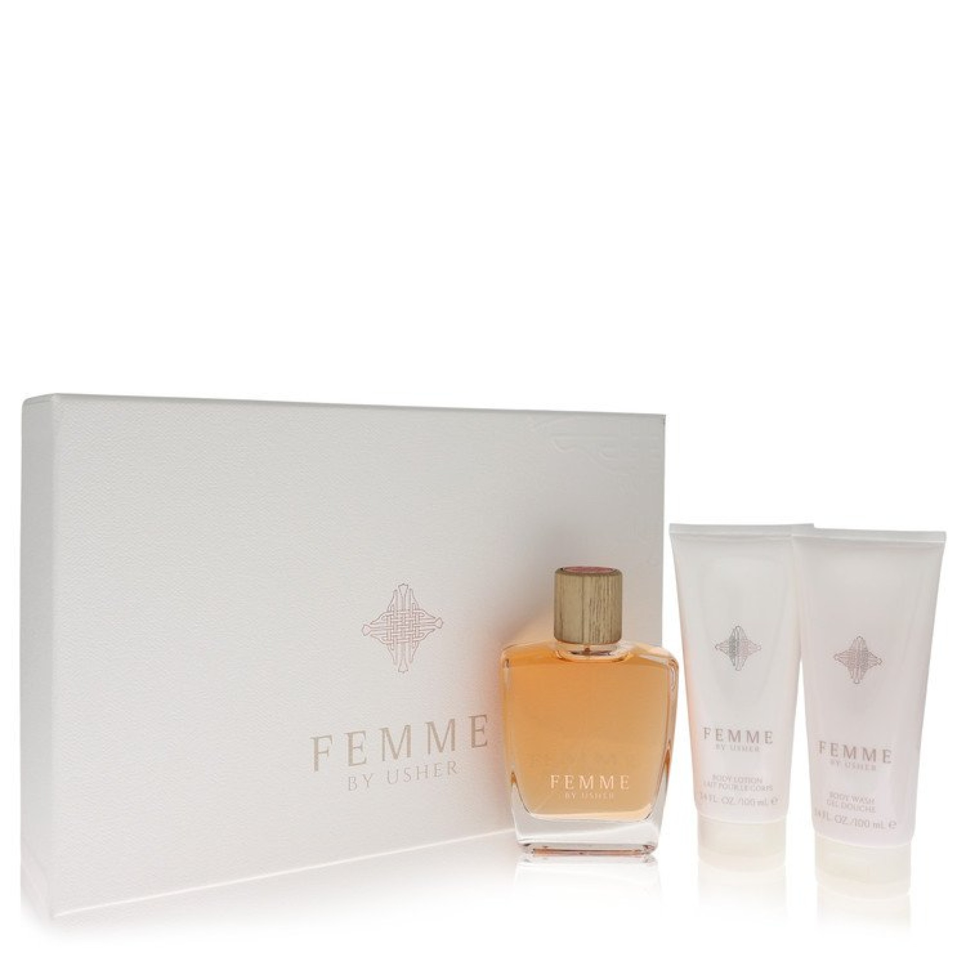 Usher Femme Gift Set -- 101 ml Eau De Parfum Spray + 101 ml Body Lotion + 101 ml Shower Gel