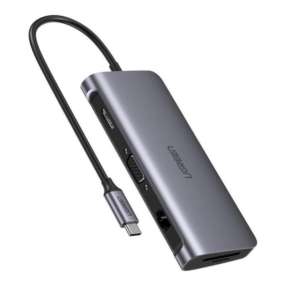 Ugreen USB-C zu 3x USB-A 3.0 + HDMI + VGA + Ethernet + SD / TF + USB-C PD Hub - Grau